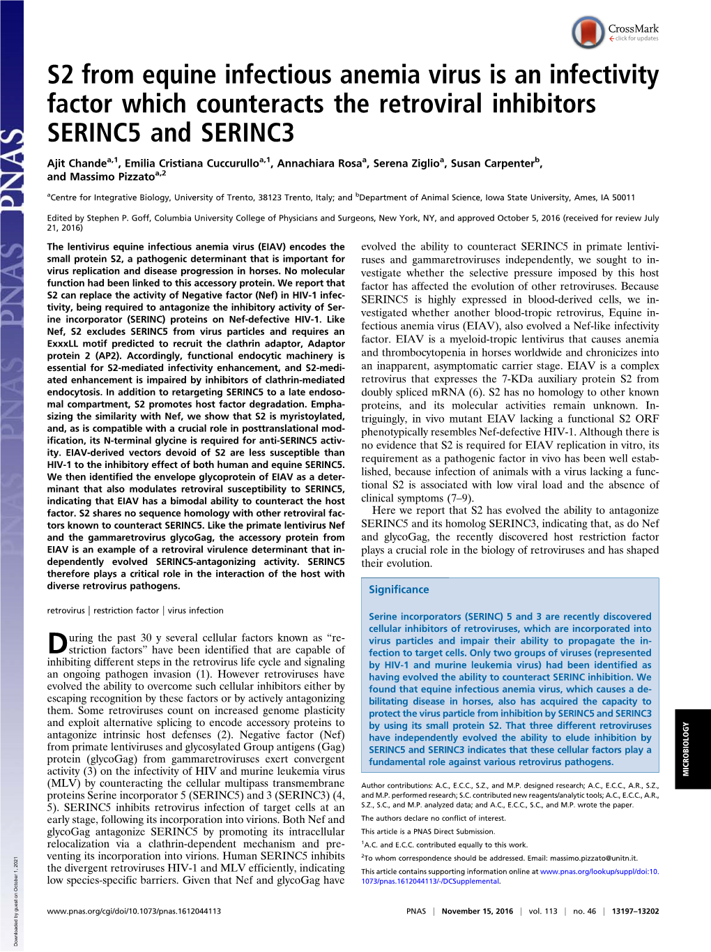 S2 from Equine Infectious Anemia Virus Is an Infectivity Factor Which Counteracts the Retroviral Inhibitors SERINC5 and SERINC3