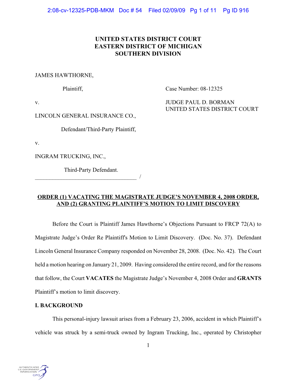 2:08-Cv-12325-PDB-MKM Doc # 54 Filed 02/09/09 Pg 1 of 11 Pg ID 916