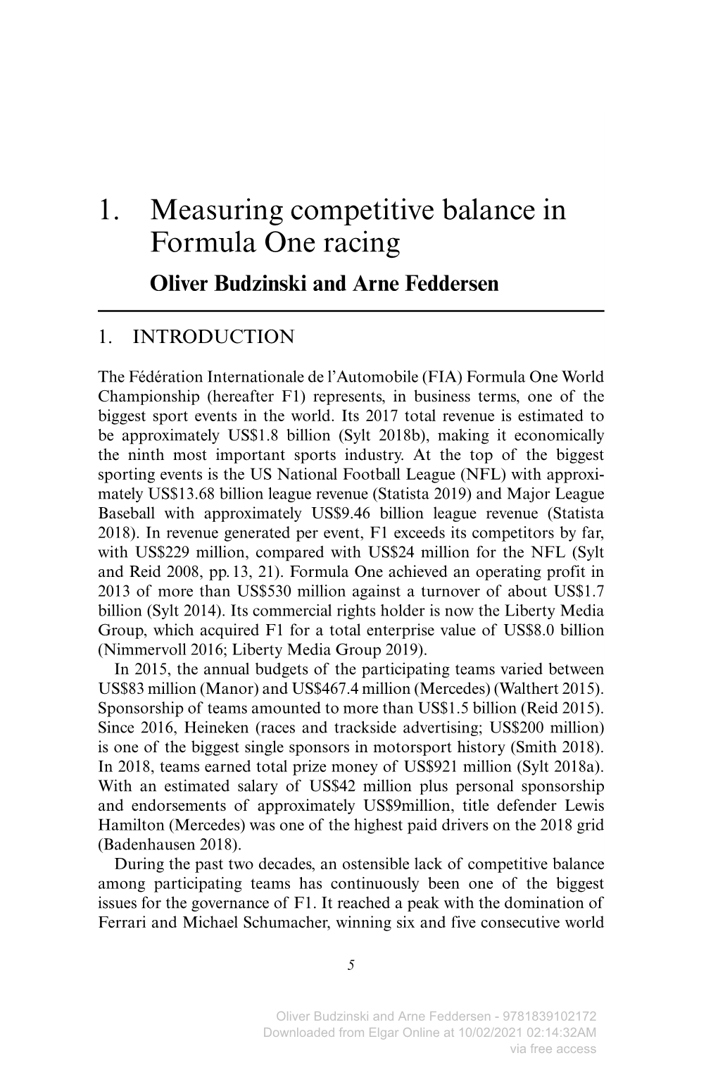 1. Measuring Competitive Balance in Formula One Racing