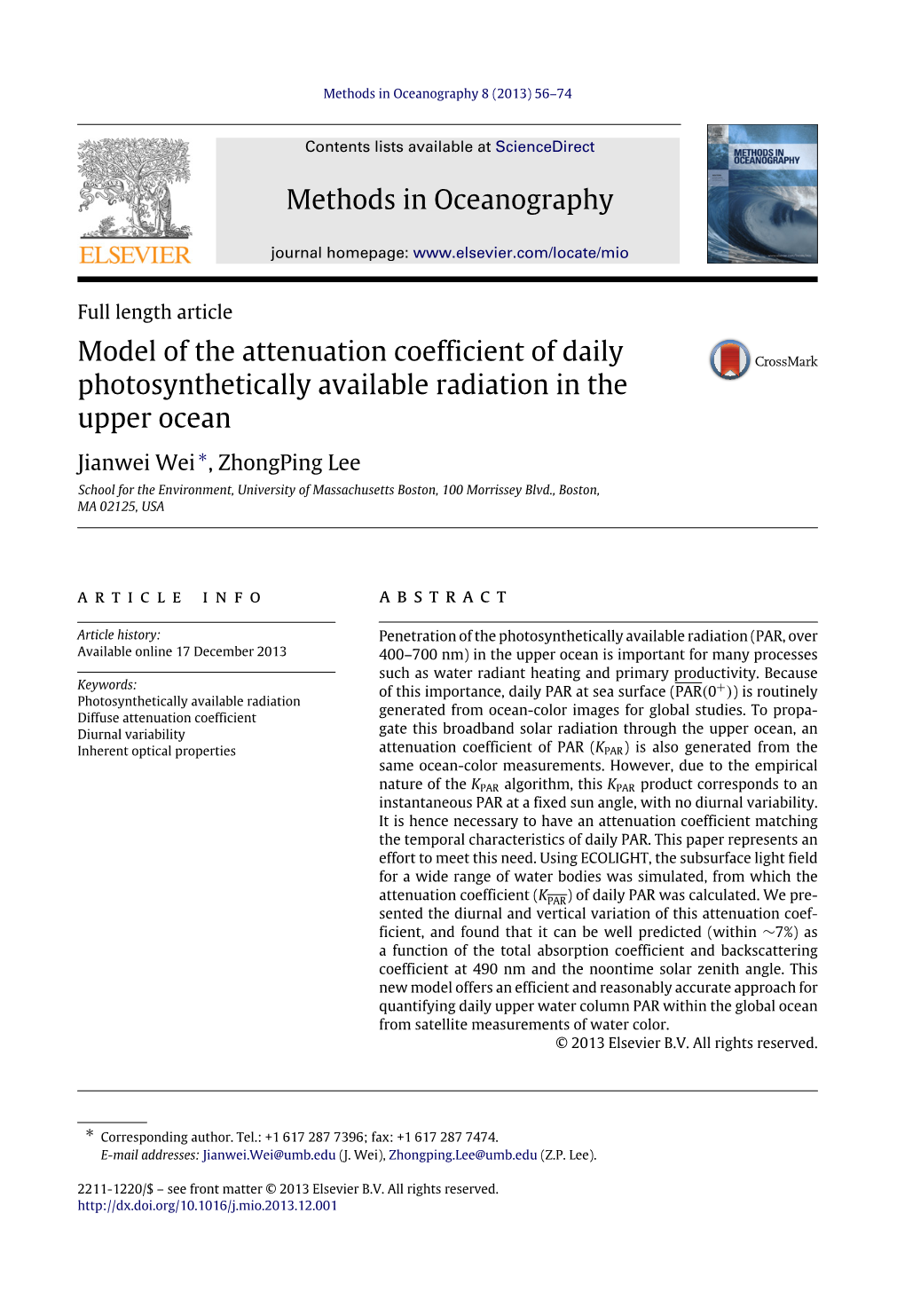 Model of the Attenuation Coefficient of Daily Photosynthetically Available