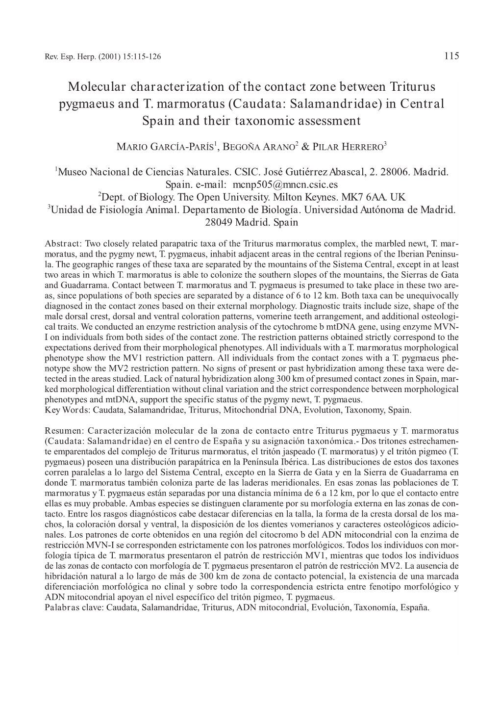 Molecular Characterization of the Contact Zone Between Triturus Pygmaeus and T