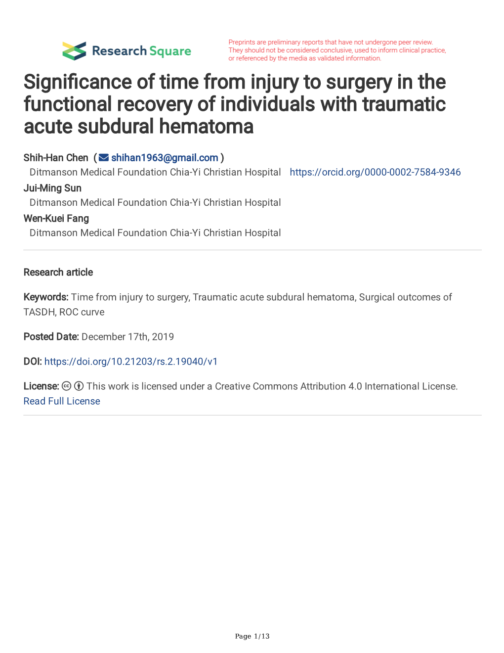 Significance of Time from Injury to Surgery in the Functional Recovery Of