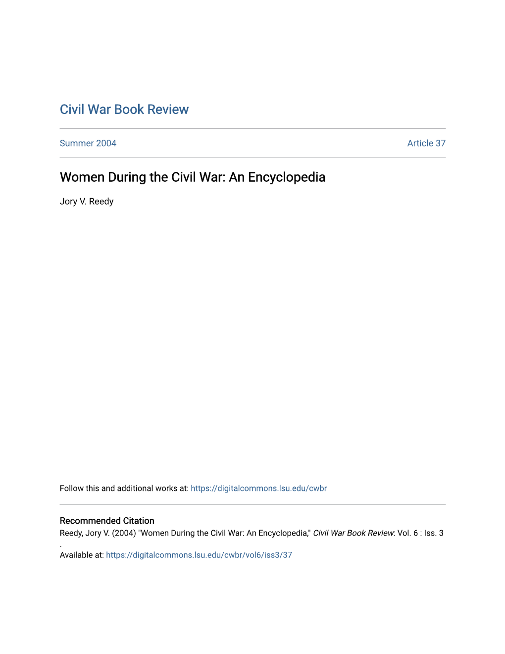 Women During the Civil War: an Encyclopedia