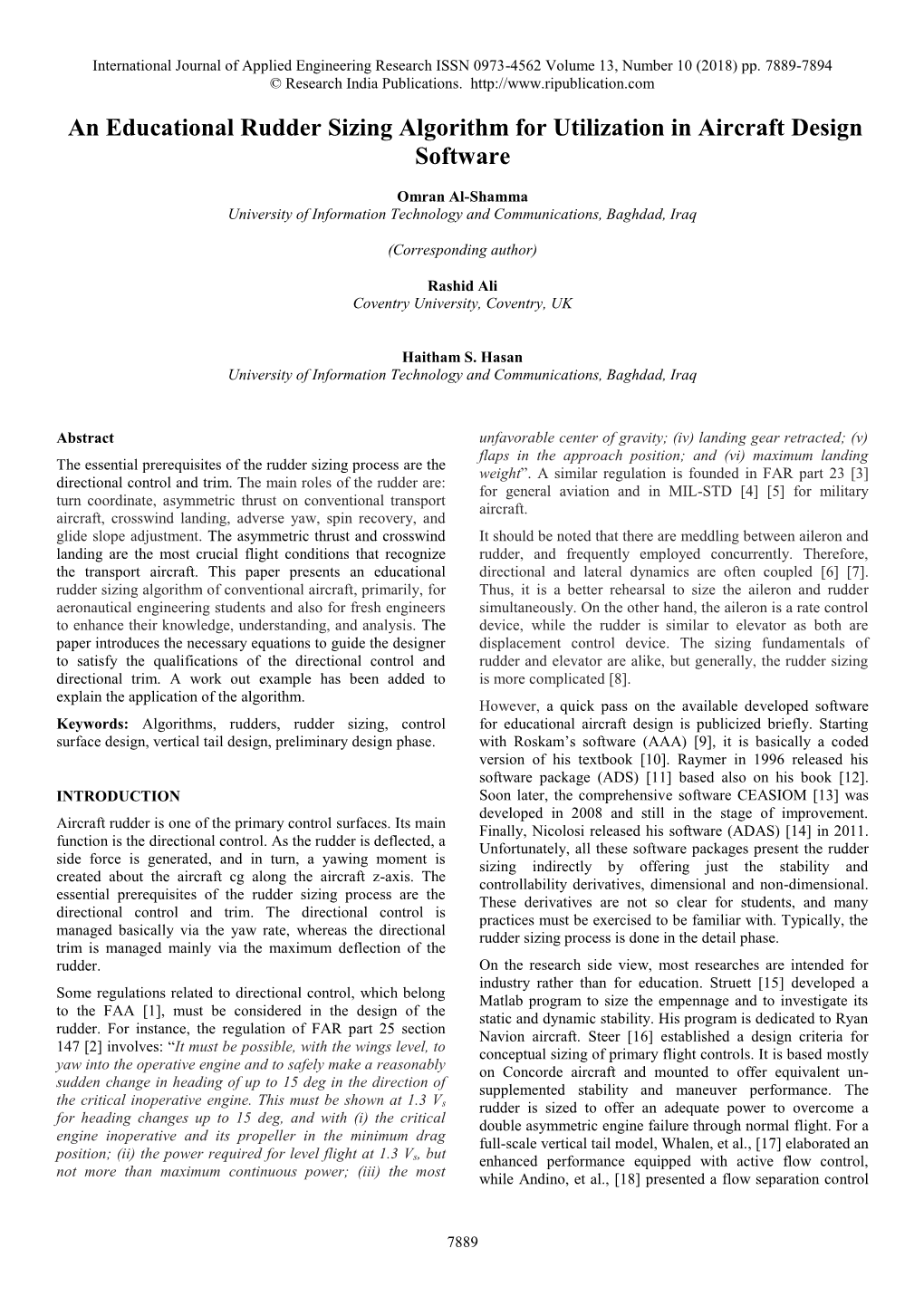 An Educational Rudder Sizing Algorithm for Utilization in Aircraft Design Software