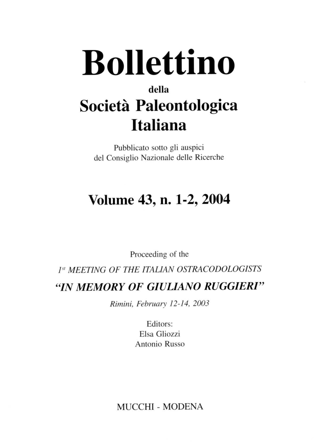 Bollettino Della Societnpaleontologic a Itatiana