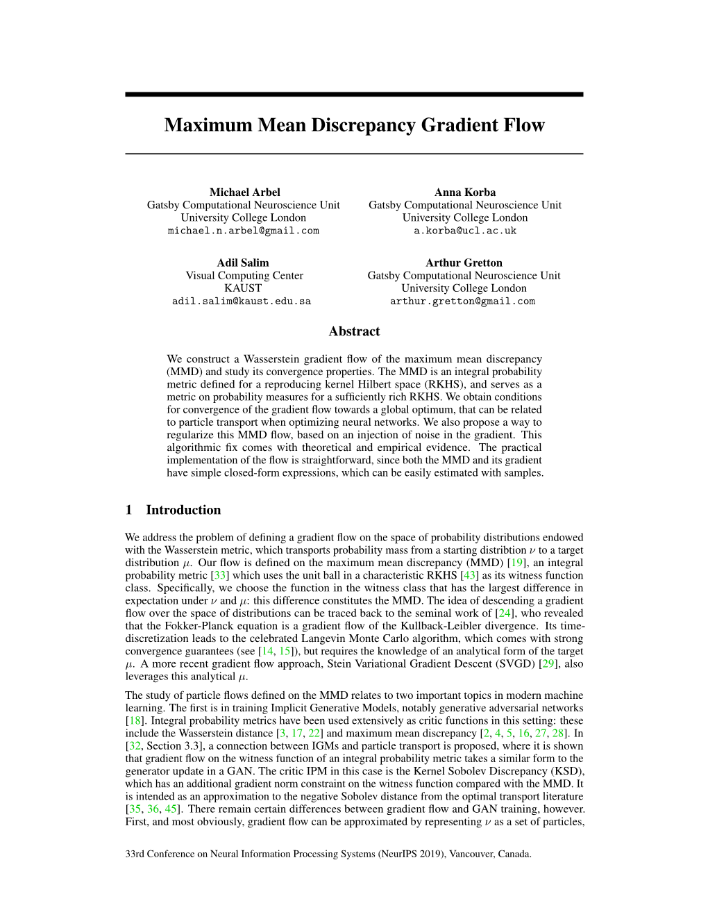 Maximum Mean Discrepancy Gradient Flow