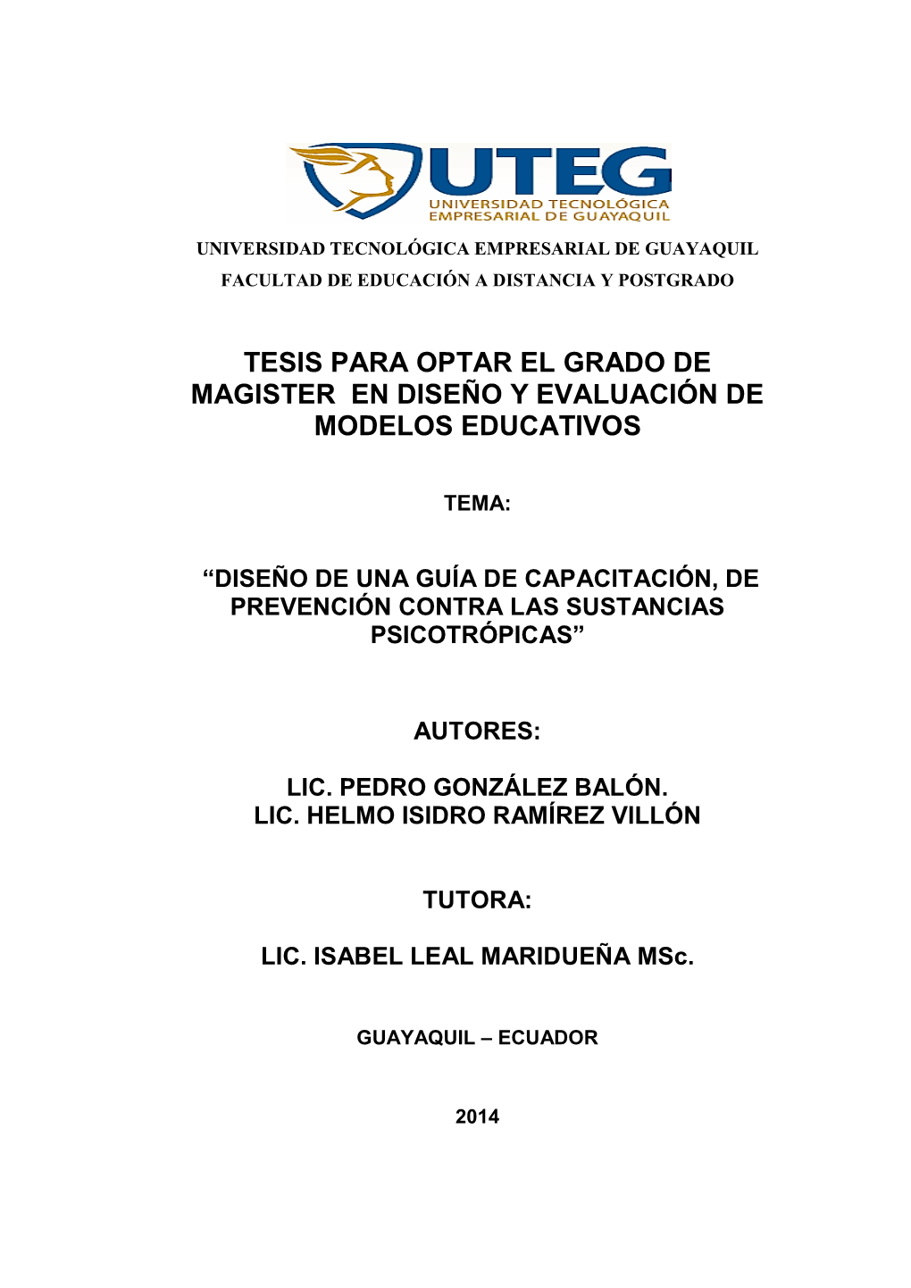 Tesis Para Optar El Grado De Magister En Diseño Y Evaluación De Modelos Educativos