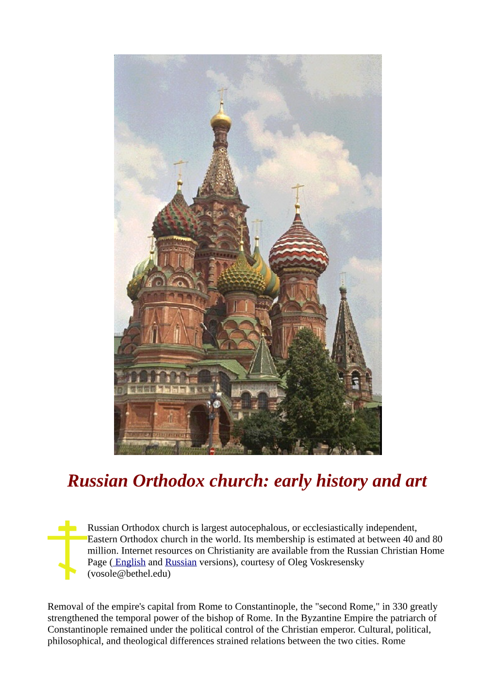 Russian Orthodox Church: Early History and Art