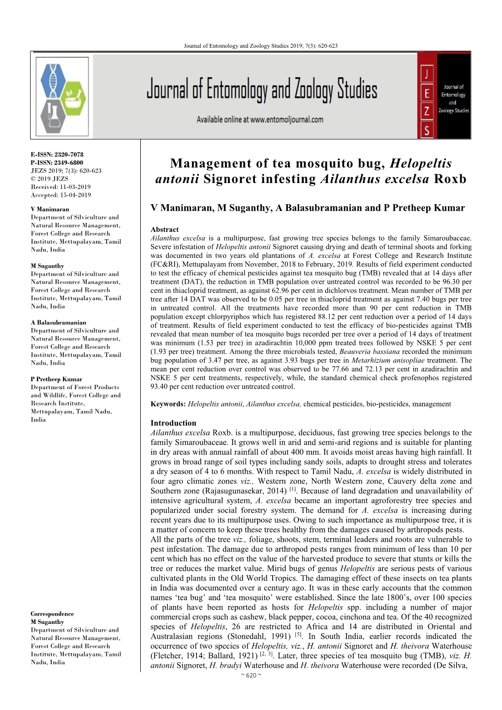 Management of Tea Mosquito Bug, Helopeltis Antonii Signoret Infesting