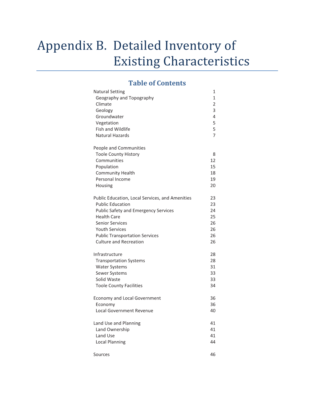 Appendix B. Detailed Inventory of Existing Characteristics