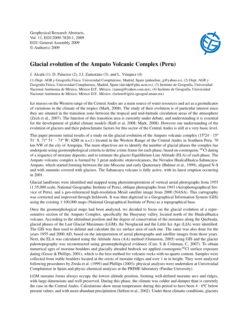 Glacial Evolution of the Ampato Volcanic Complex (Peru)