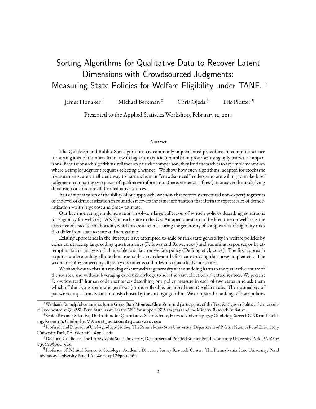 Sorting Algorithms for Qualitative Data to Recover Latent Dimensions with Crowdsourced Judgments: Measuring State Policies for Welfare Eligibility Under TANF