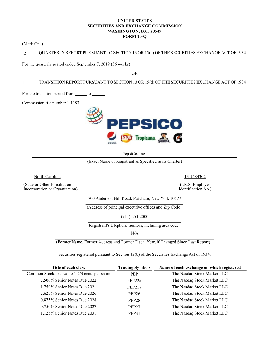 Pepsico Q3 2019 10-Q