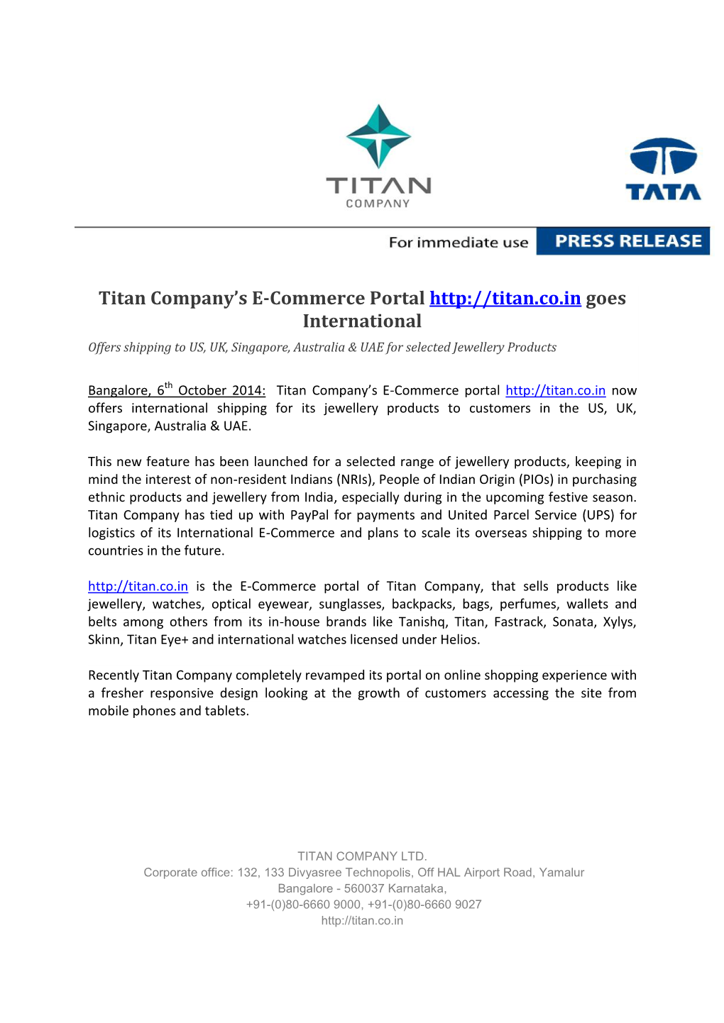 Titan Company's E-Commerce Portal