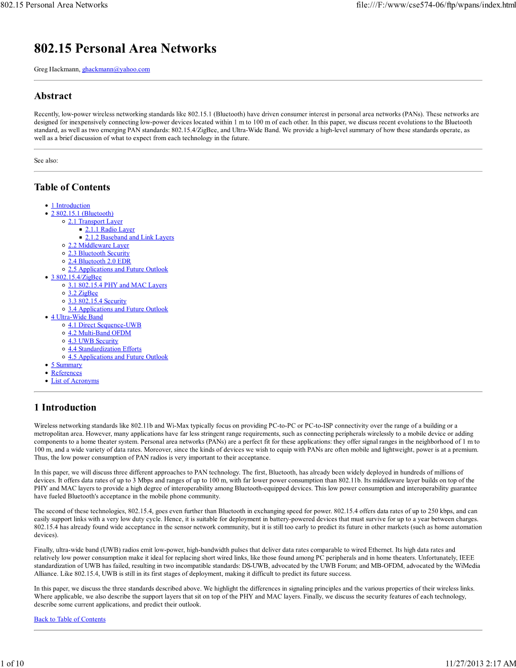 802.15 Personal Area Networks File:///F:/Www/Cse574-06/Ftp/Wpans/Index.Html