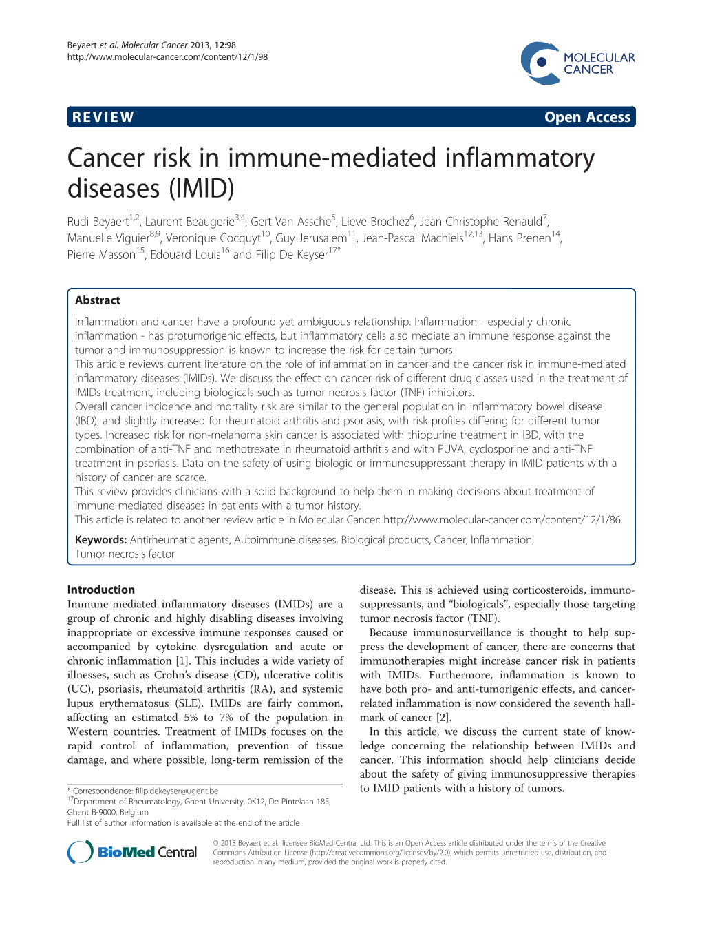 Cancer Risk in Immune-Mediated Inflammatory Diseases (IMID)