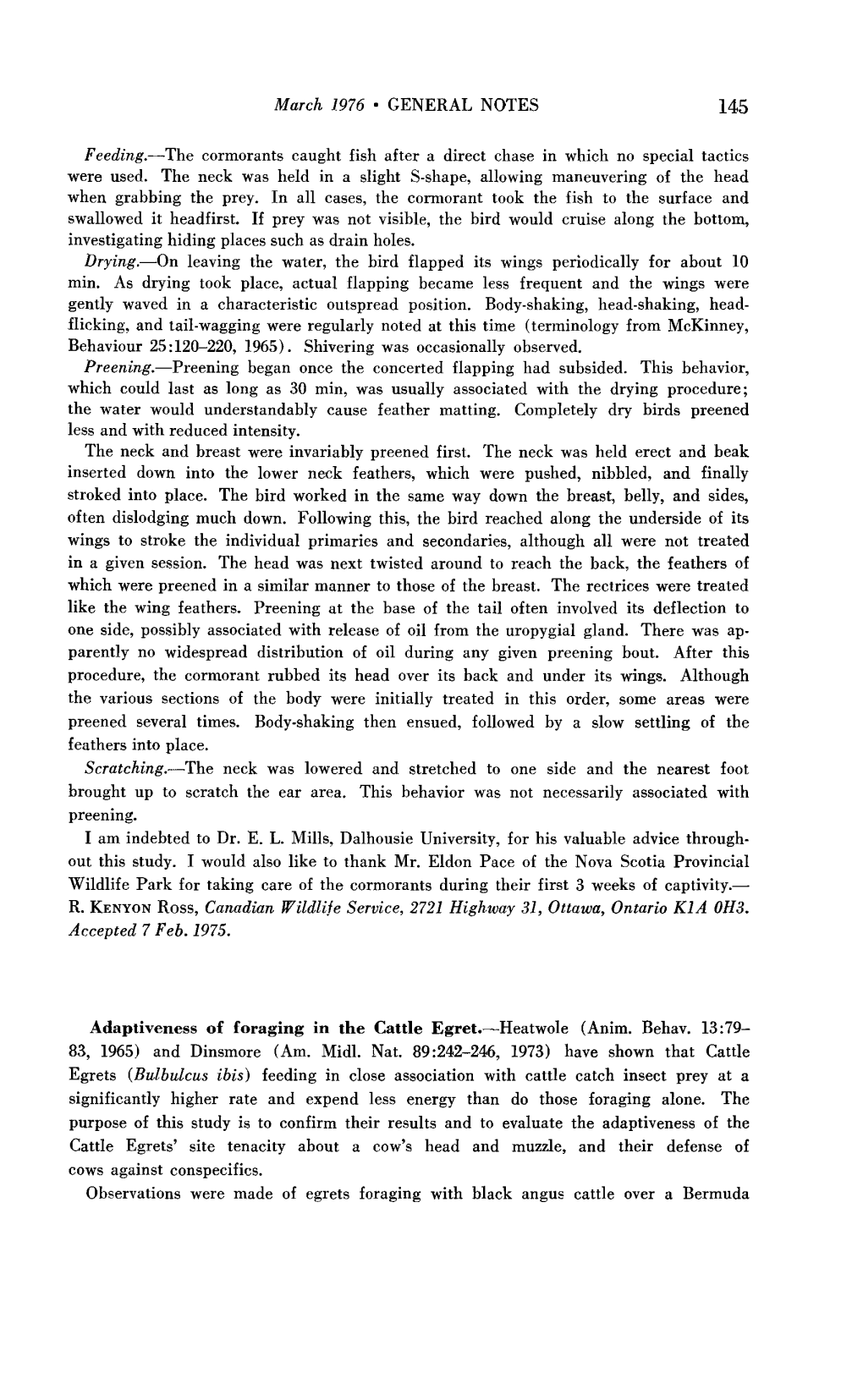 Adaptiveness of Foraging in the Cattle Egret.-Heatwole (Anim