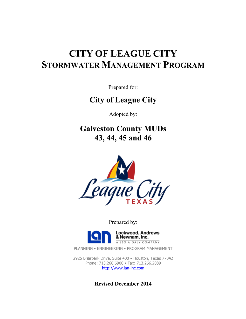 League City Storm Water Management Program (SWMP) 2014-2018 (PDF)