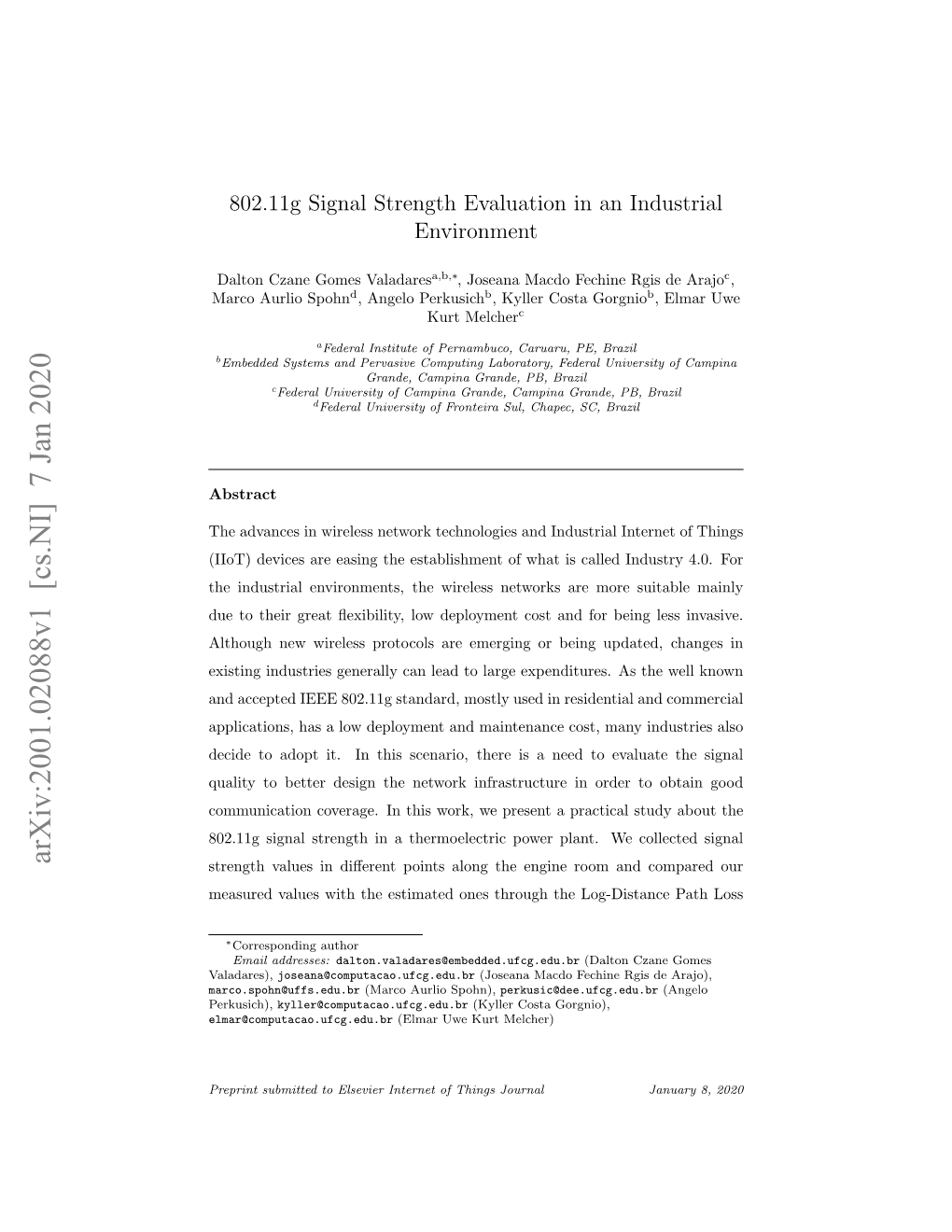 802.11 G Signal Strength Evaluation in an Industrial Environment