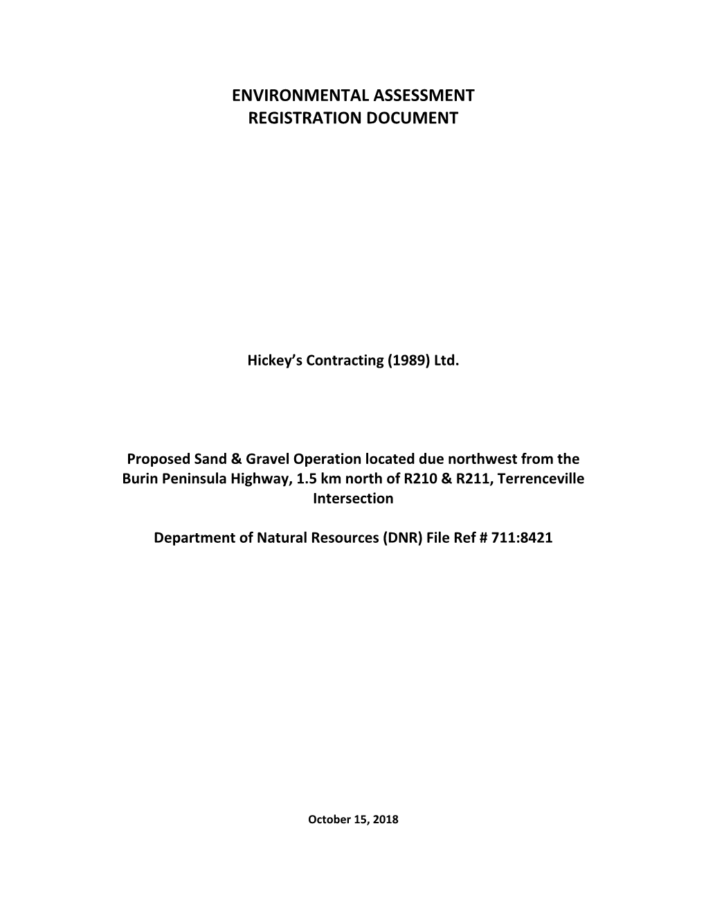 Environmental Assessment Registration Document