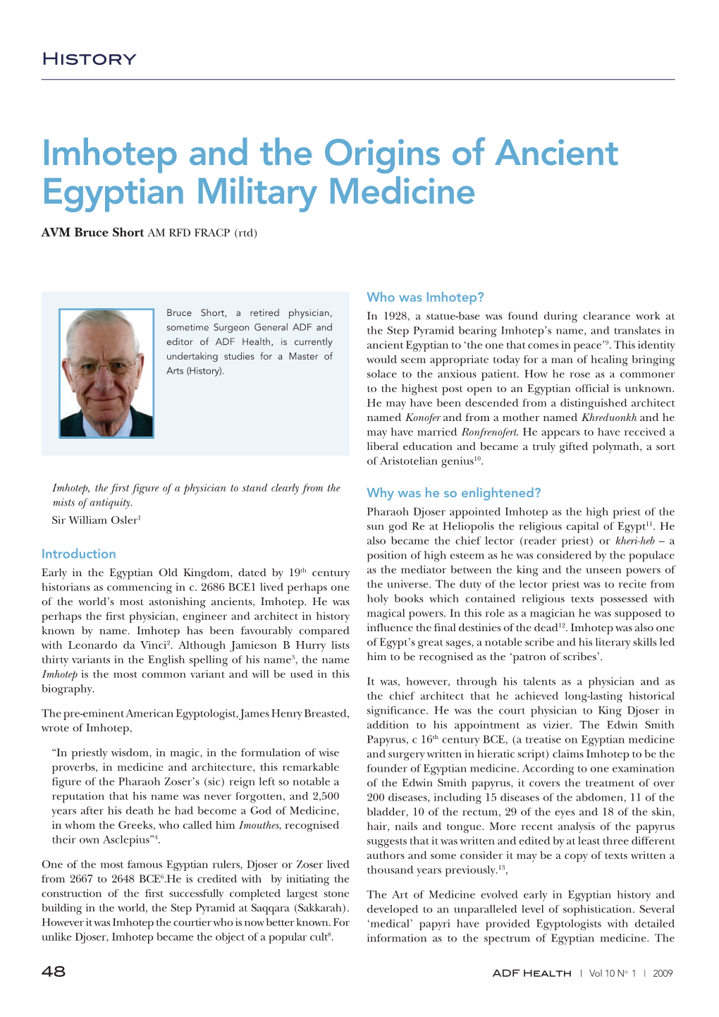 Imhotep and the Origins of Ancient Egyptian Military Medicine