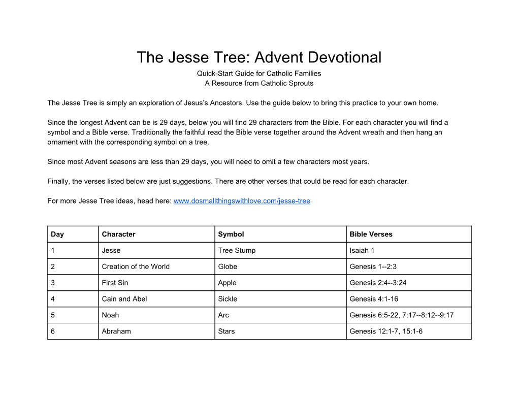 The Jesse Tree: Advent Devotional Quick-Start Guide for Catholic Families a Resource from Catholic Sprouts