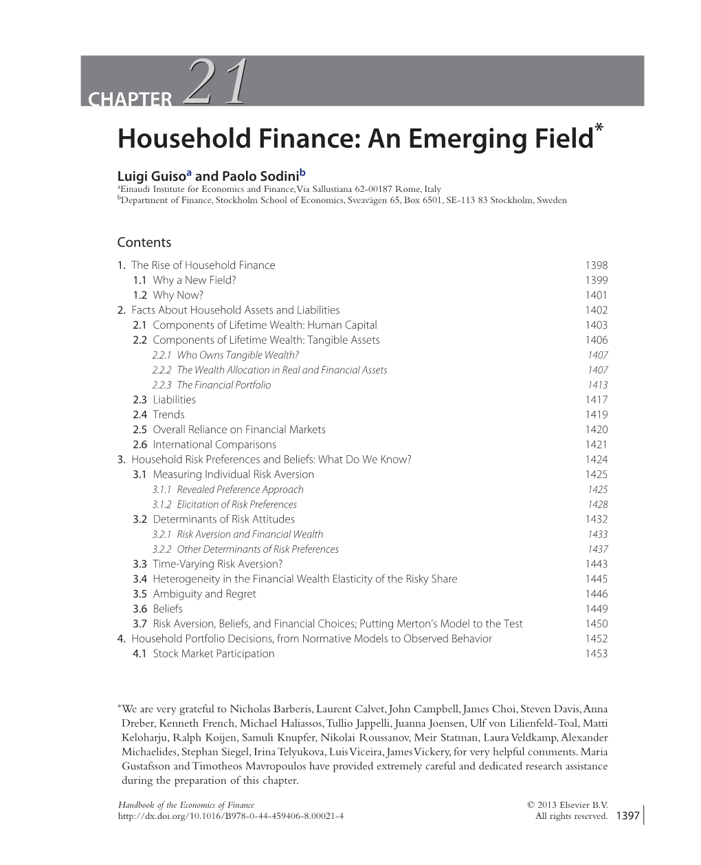 Household Finance: an Emerging Field*