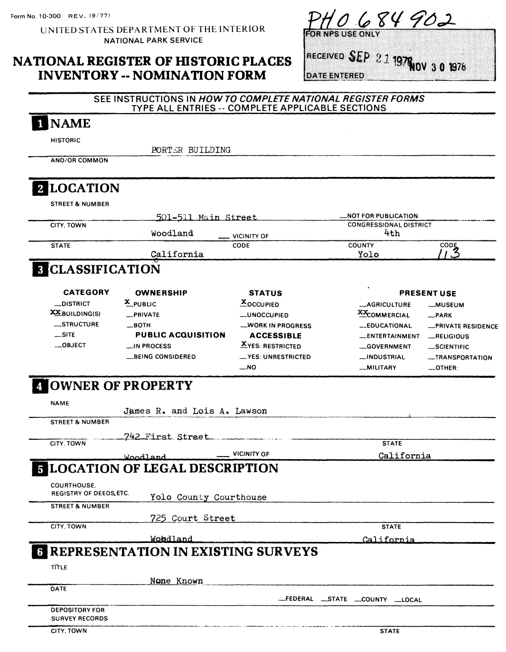 ?Tit 6 Sv NATIONAL PARK SERVICE NATIONAL REGISTER of HISTORIC PLACES INVENTORY -- NOMINATION FORM