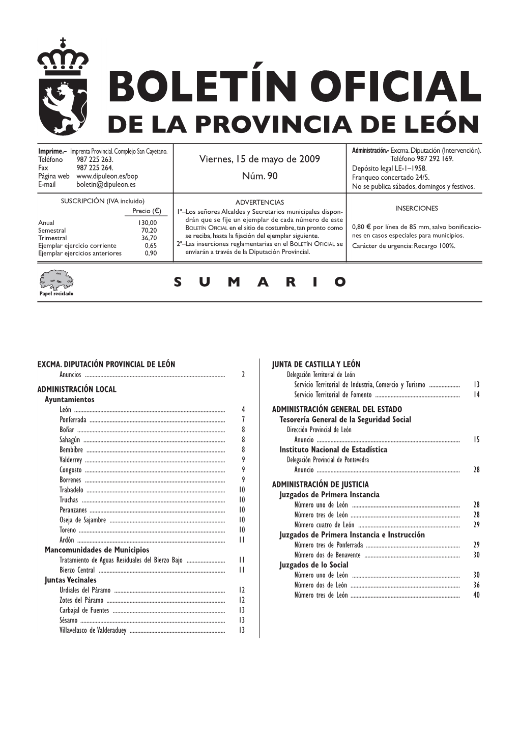 Boletín Oficial De La Provincia De León