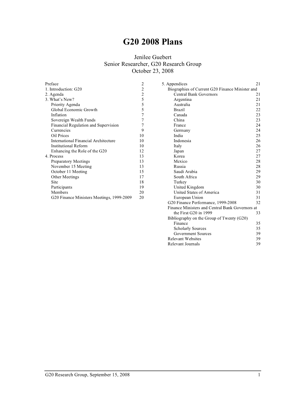 G20 2008 Plans