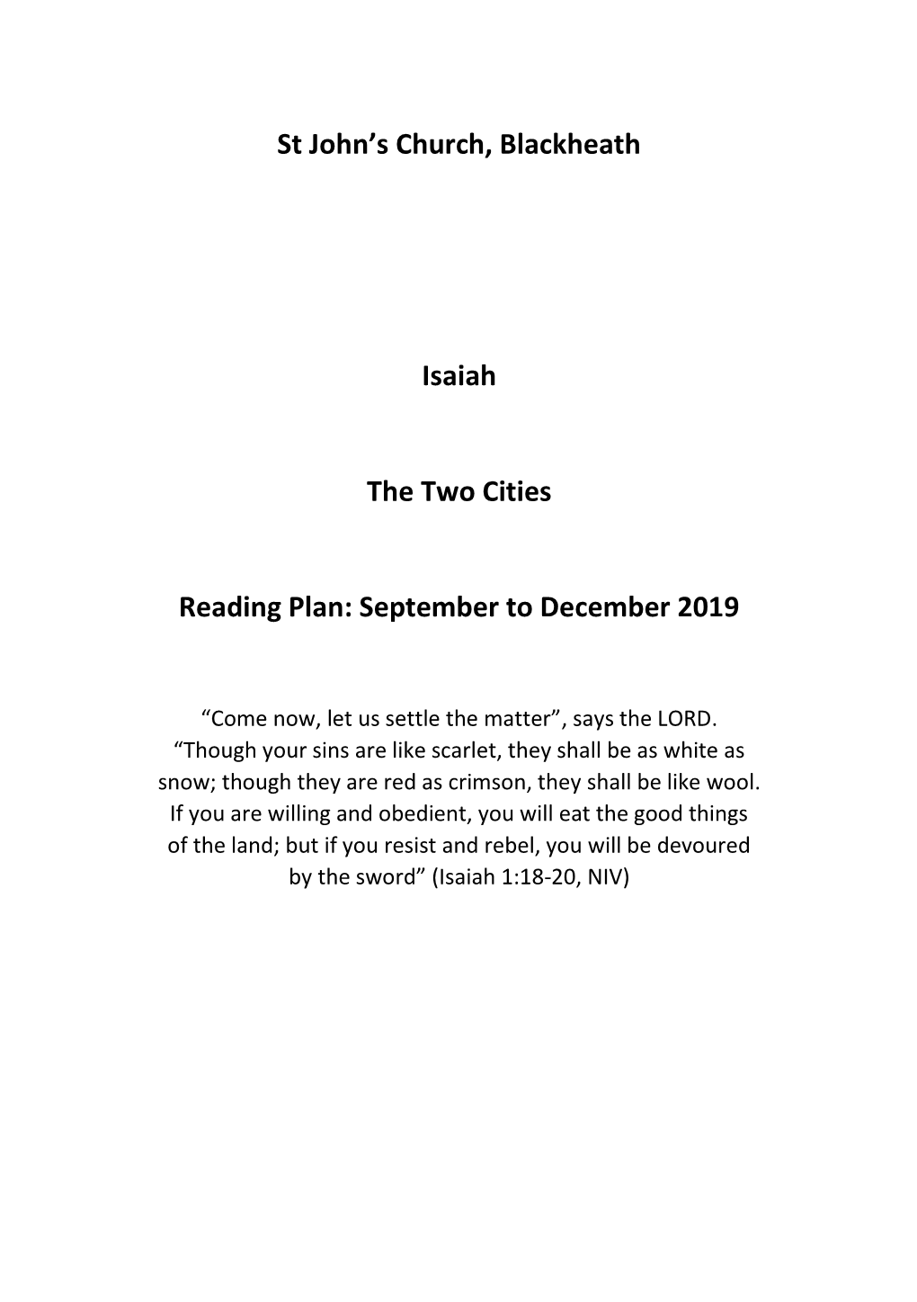 St John's Church, Blackheath Isaiah the Two Cities Reading Plan