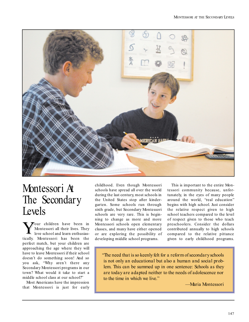 Montessori at the Secondary Levels