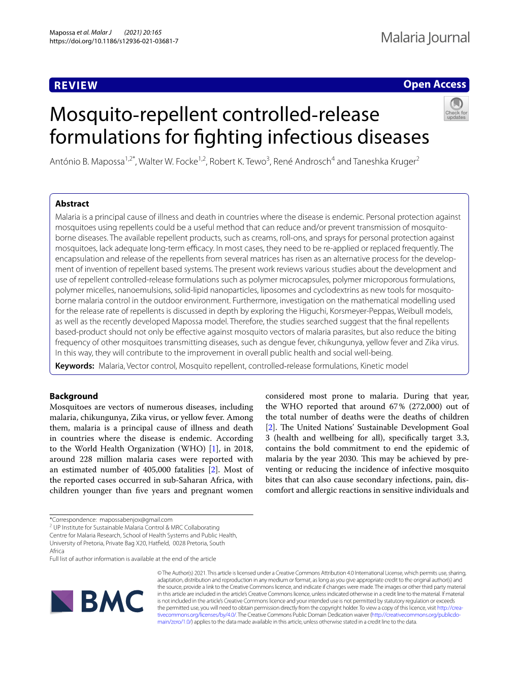 Mosquito‐Repellent Controlled‐Release Formulations for Fighting