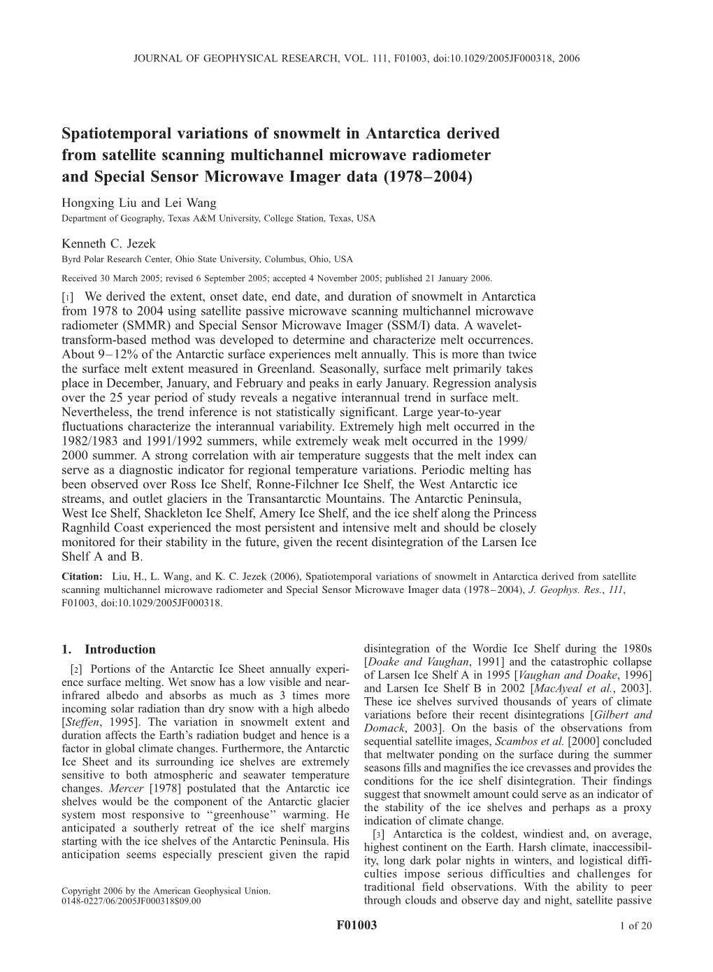 Spatiotemporal Variations of Snowmelt in Antarctica Derived from Satellite