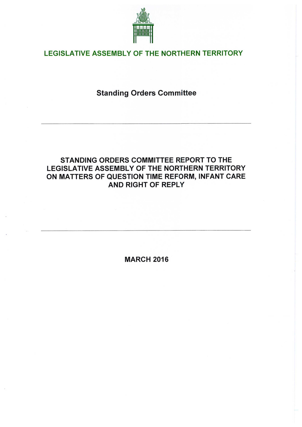 Standing Orders Committee Report On