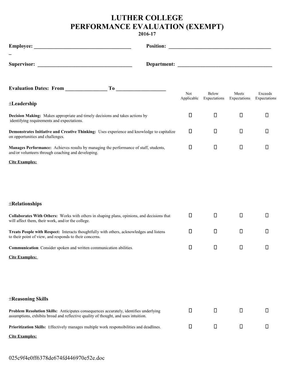 Performance Evaluation (Exempt)