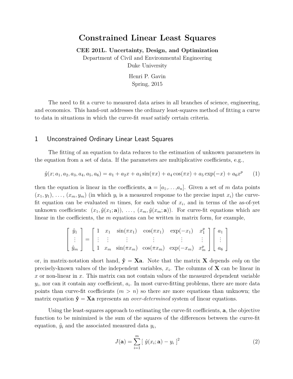 Constrained Linear Least Squares CEE 201L