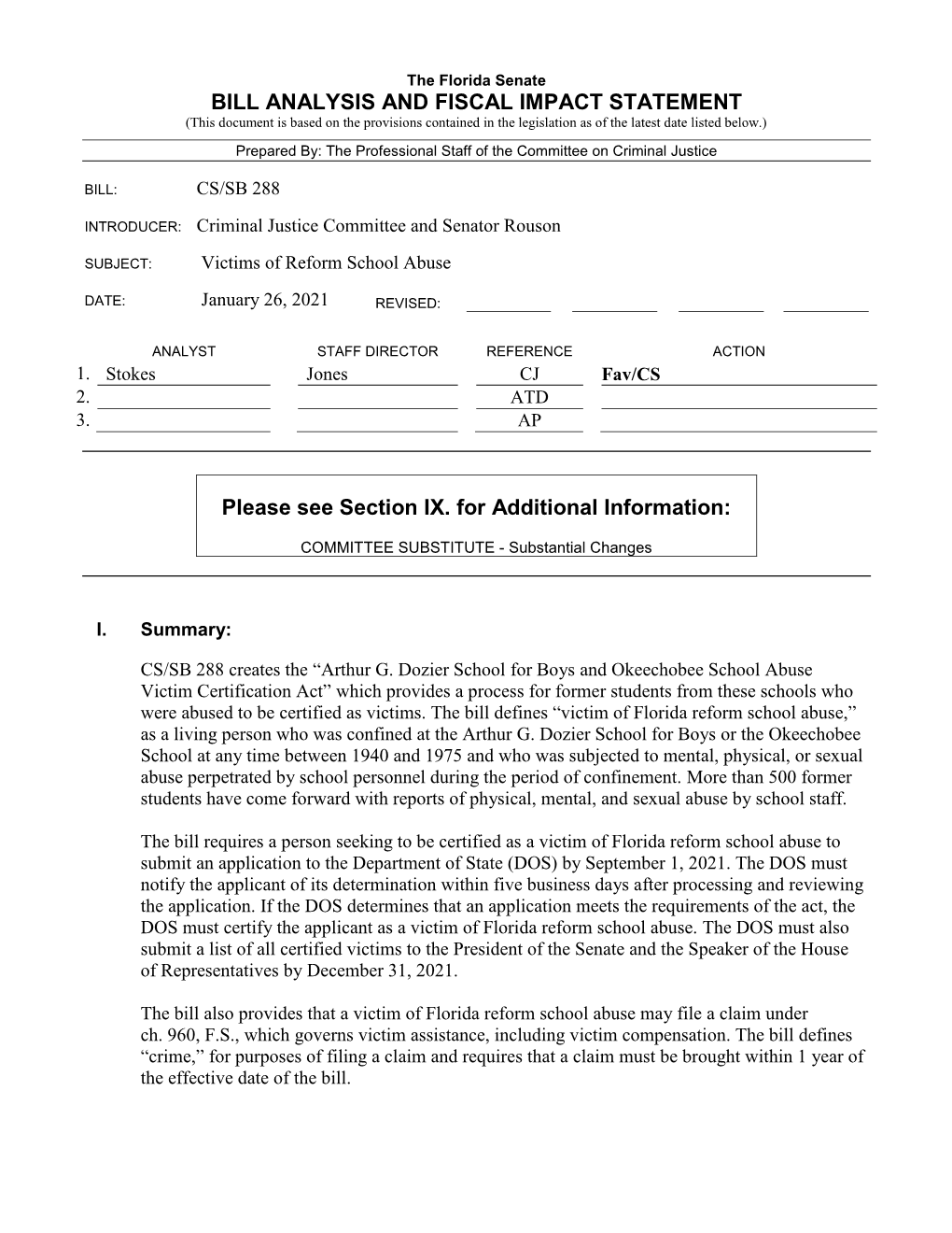 Bill Analysis and Fiscal Impact Statement