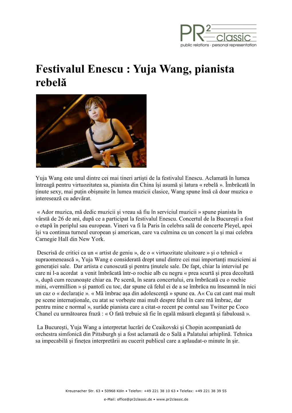 Festivalul Enescu : Yuja Wang, Pianista Rebelă