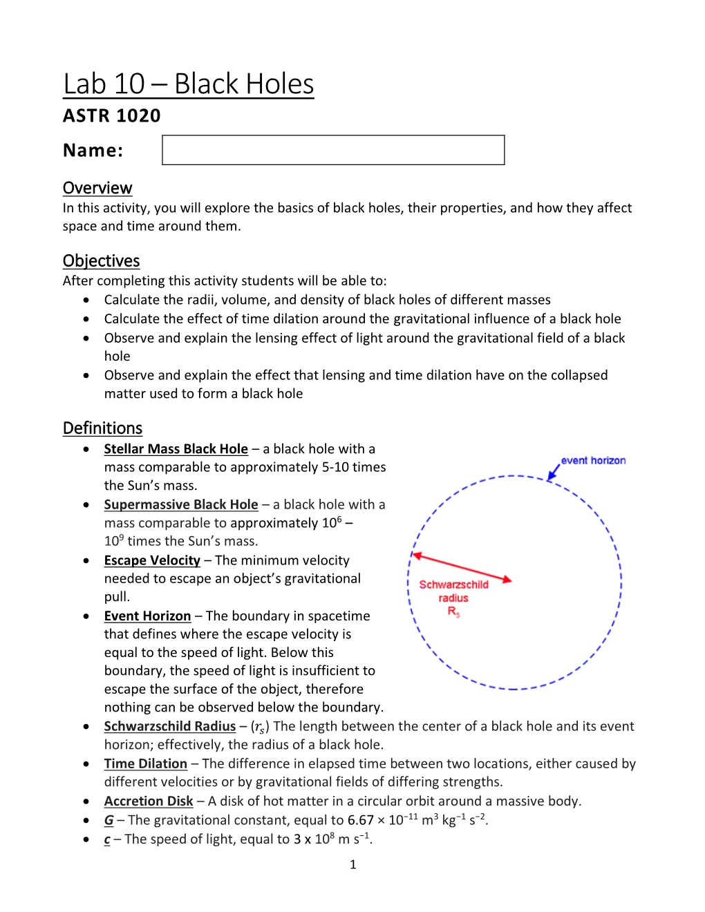 Lab 10 – Black Holes