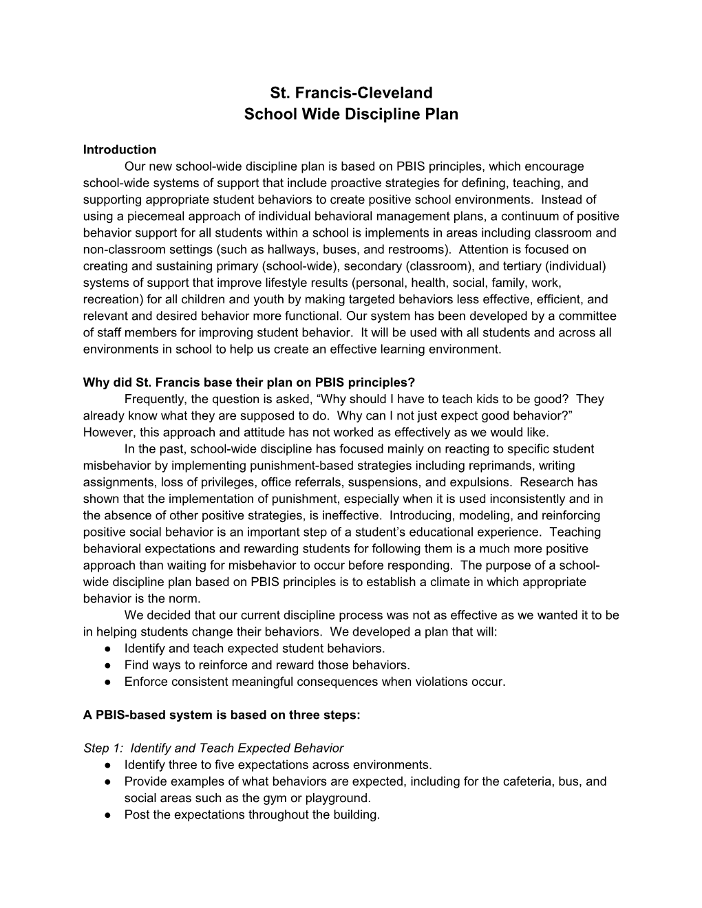 School Wide Discipline Plan