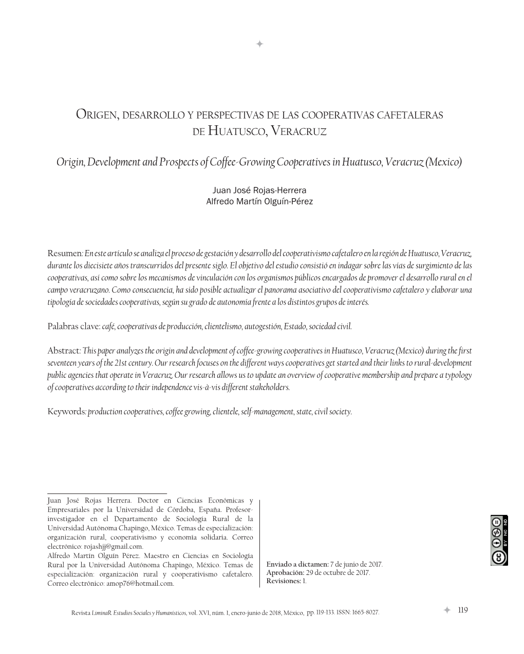 Origin, Development and Prospects of Coffee-Growing Cooperatives in Huatusco, Veracruz (Mexico)