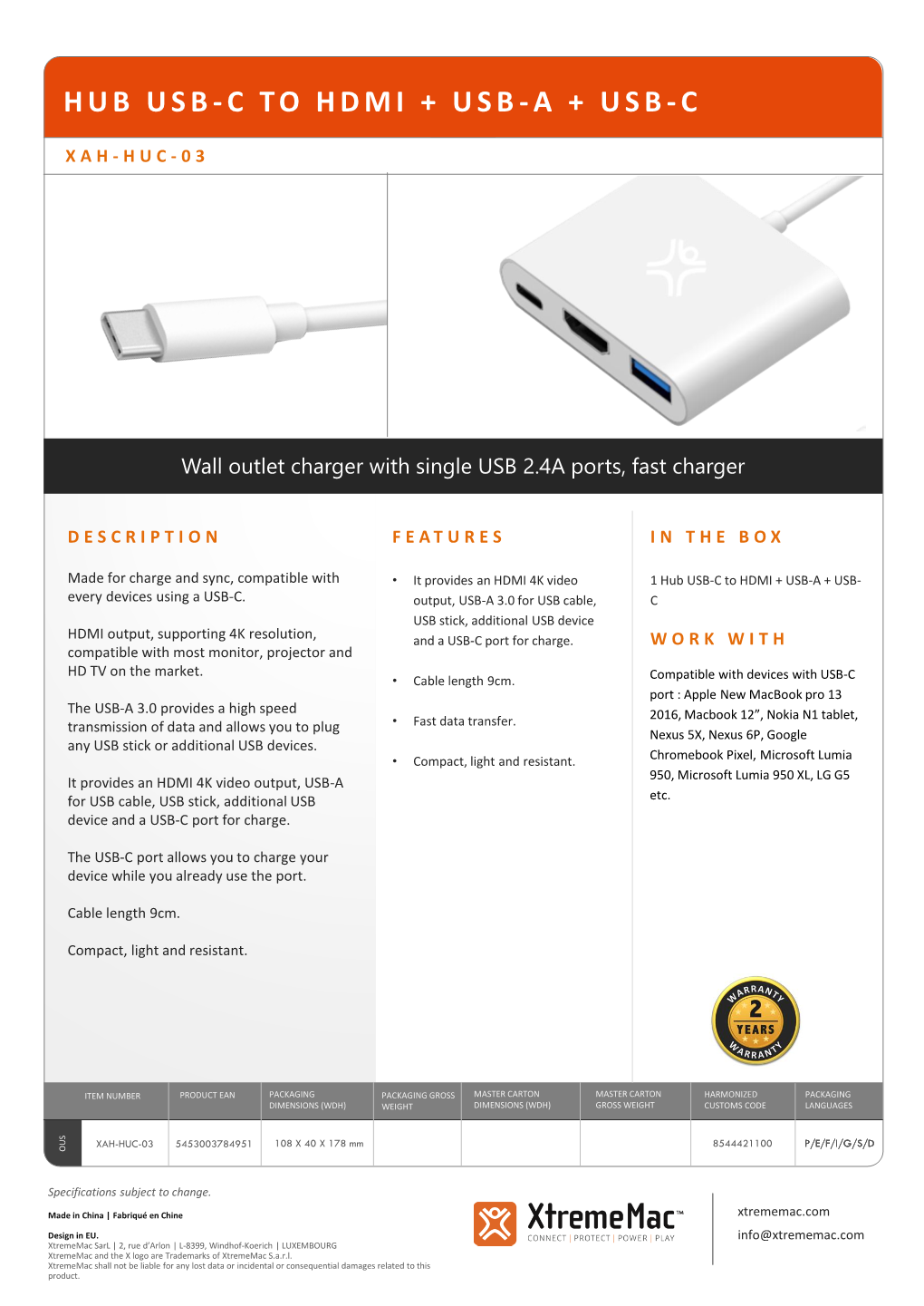 Hub Usb-C to Hdmi + Usb-A + Usb-C