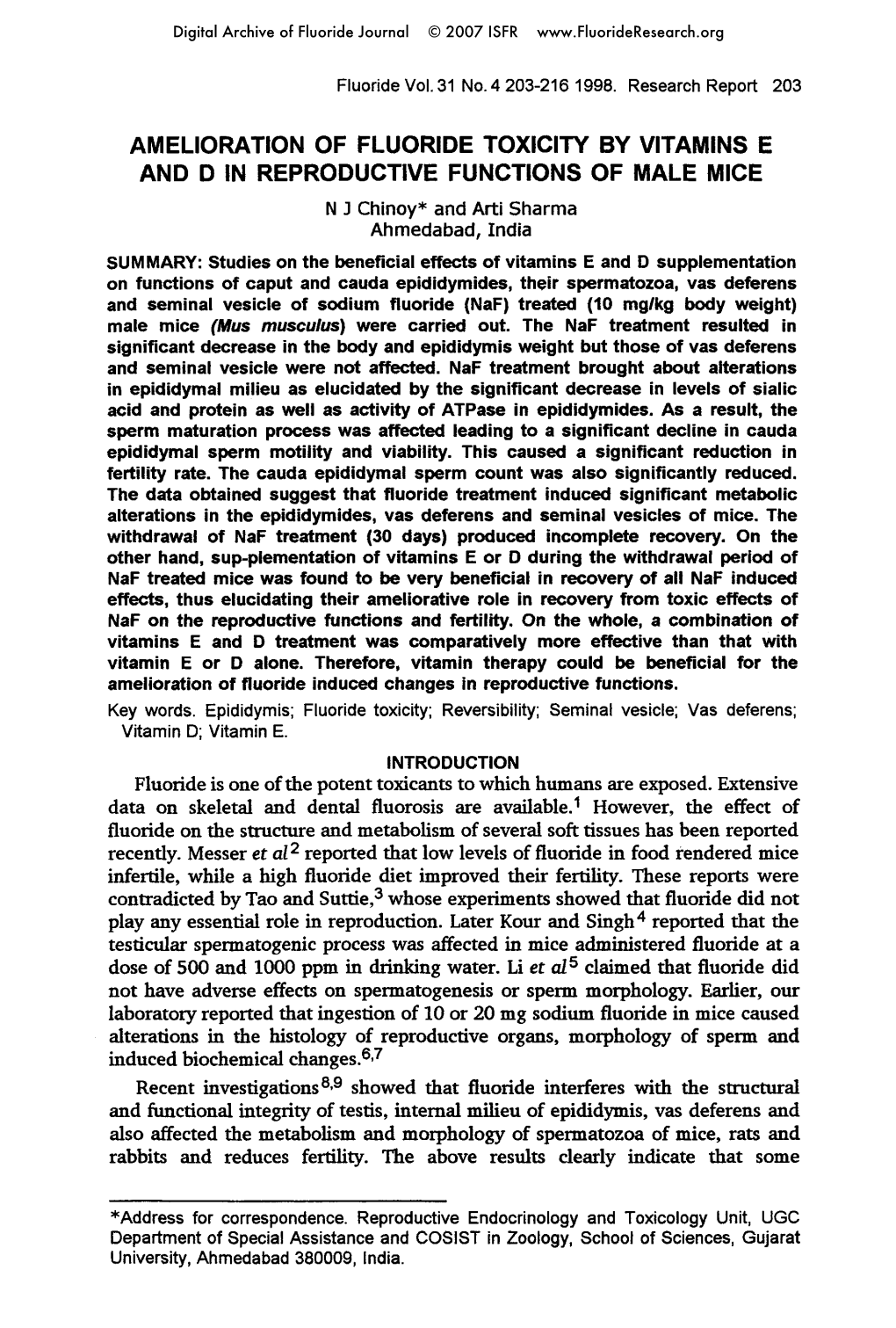 Amelioration of Fluoride Toxicity by Vitamins E and D in Reproductive