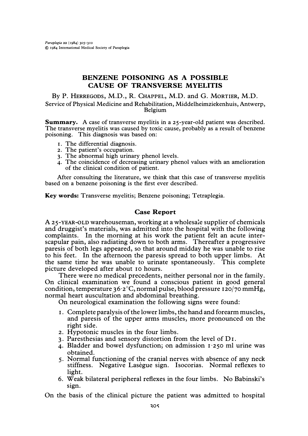 Benzene Poisoning As a Possible Cause of Transverse Myelitis