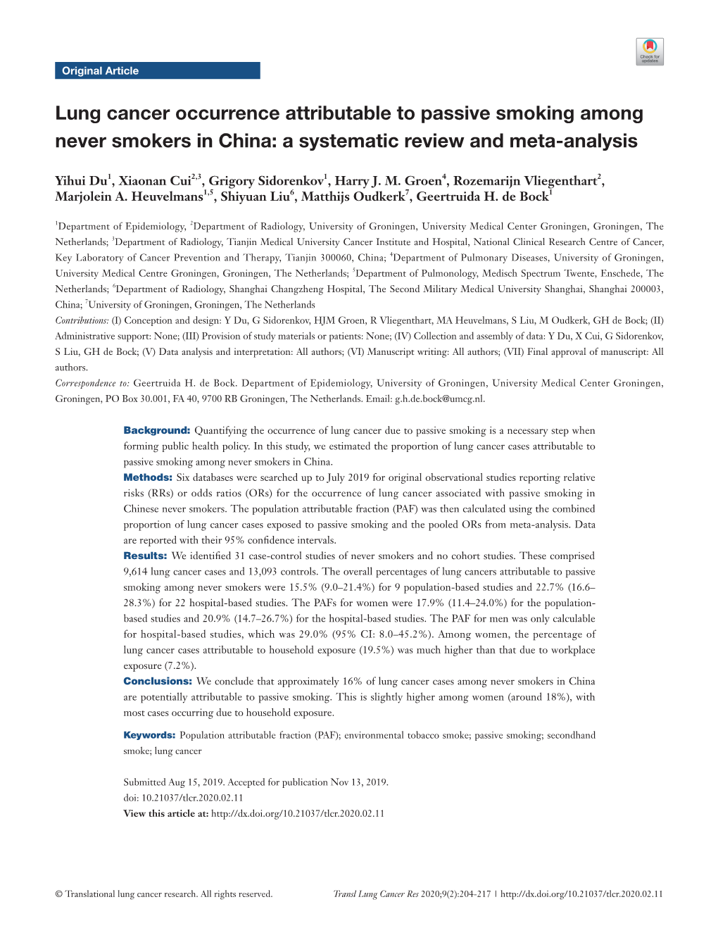 Lung Cancer Occurrence Attributable to Passive Smoking Among Never Smokers in China: a Systematic Review and Meta-Analysis