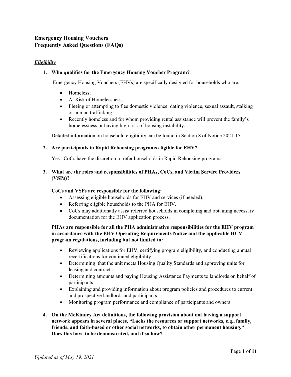 Emergency Housing Vouchers Frequently Asked Questions (Faqs)