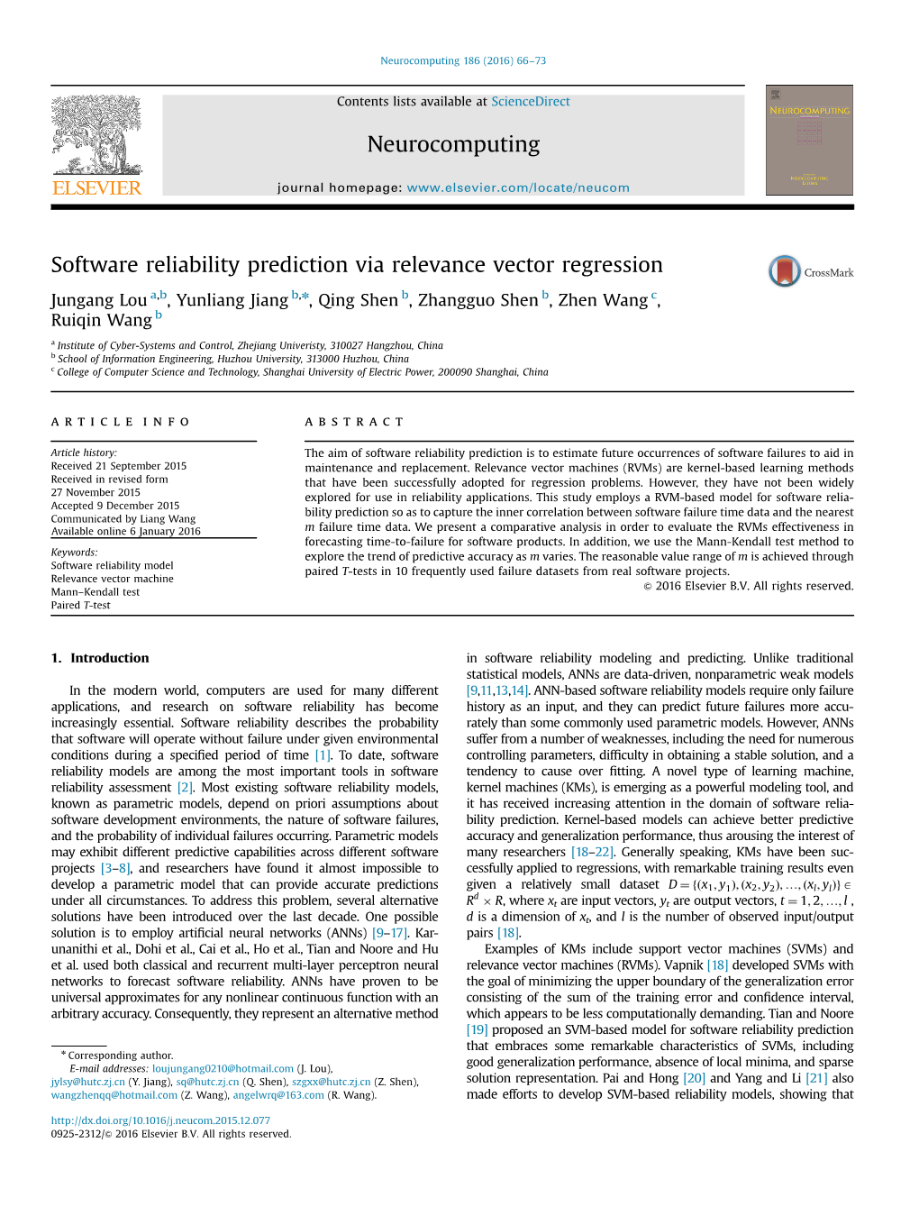 Software Reliability Prediction Via Relevance Vector Regression