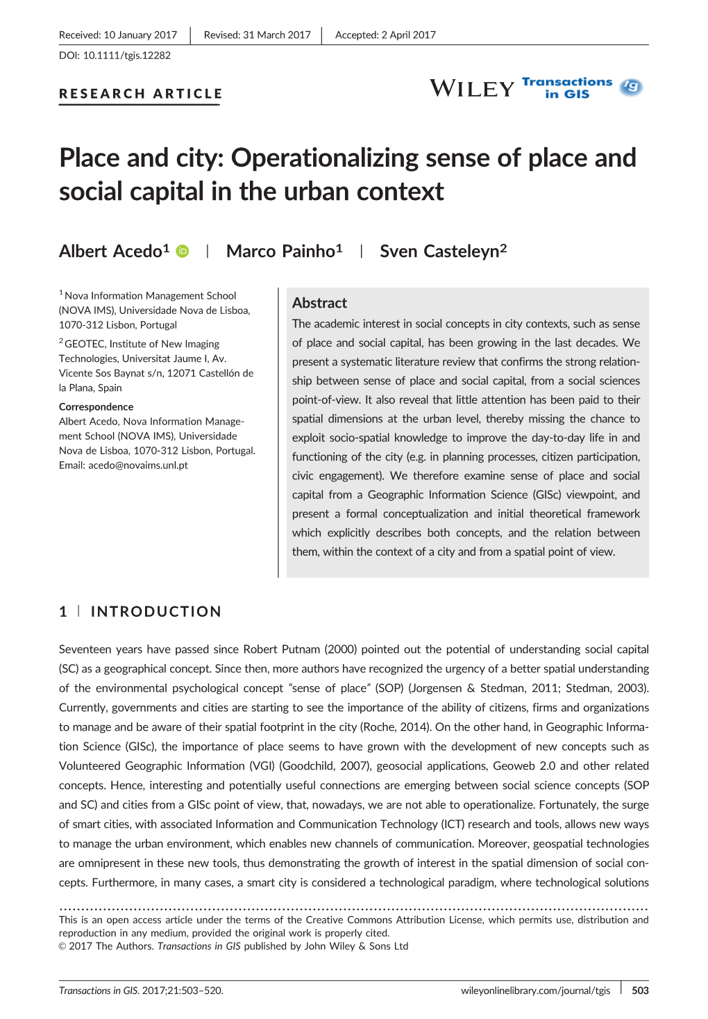 Place and City: Operationalizing Sense of Place and Social Capital in the Urban Context