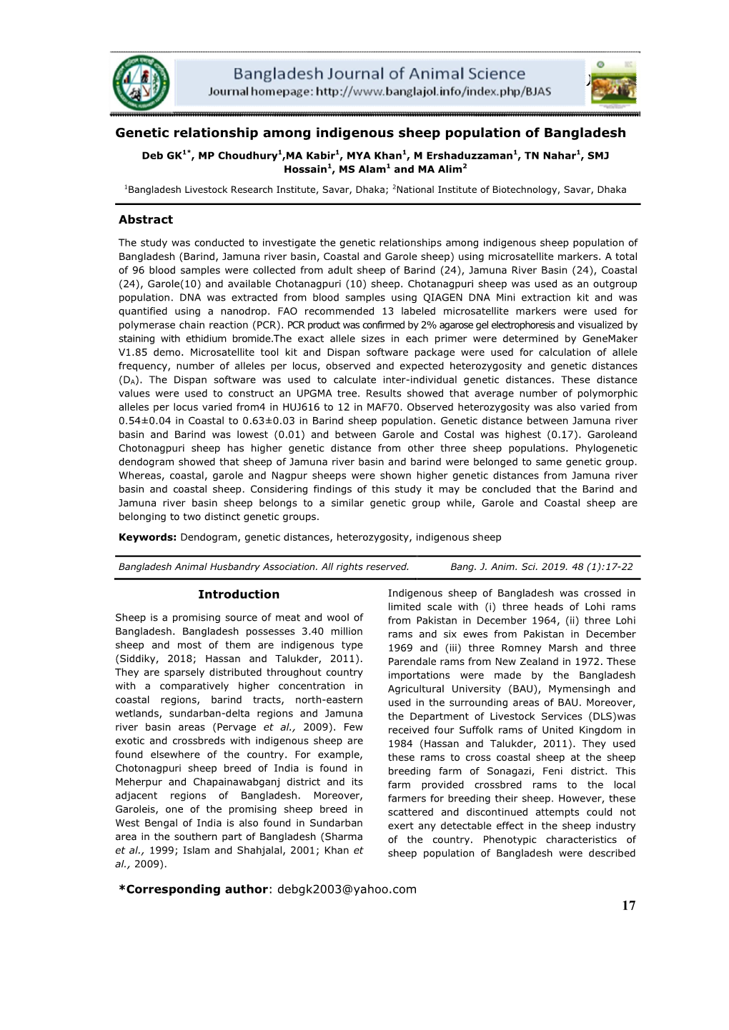 Genetic Relationship Among Indigenous Sheep Population of Bangladesh